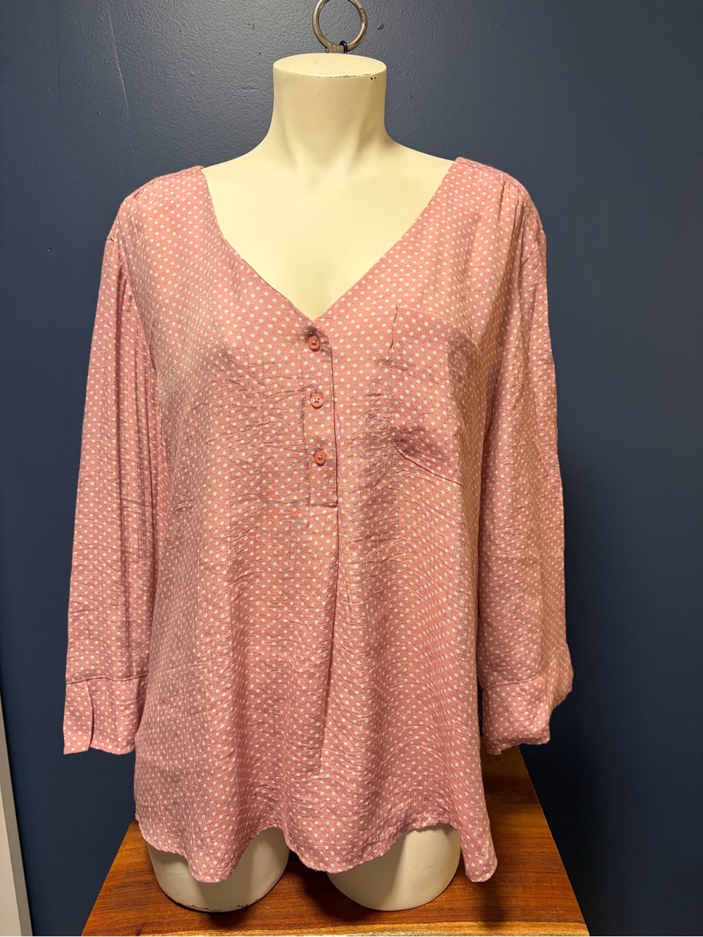 Fred David Dusty Pink Polka Dot Crinkle Blouse